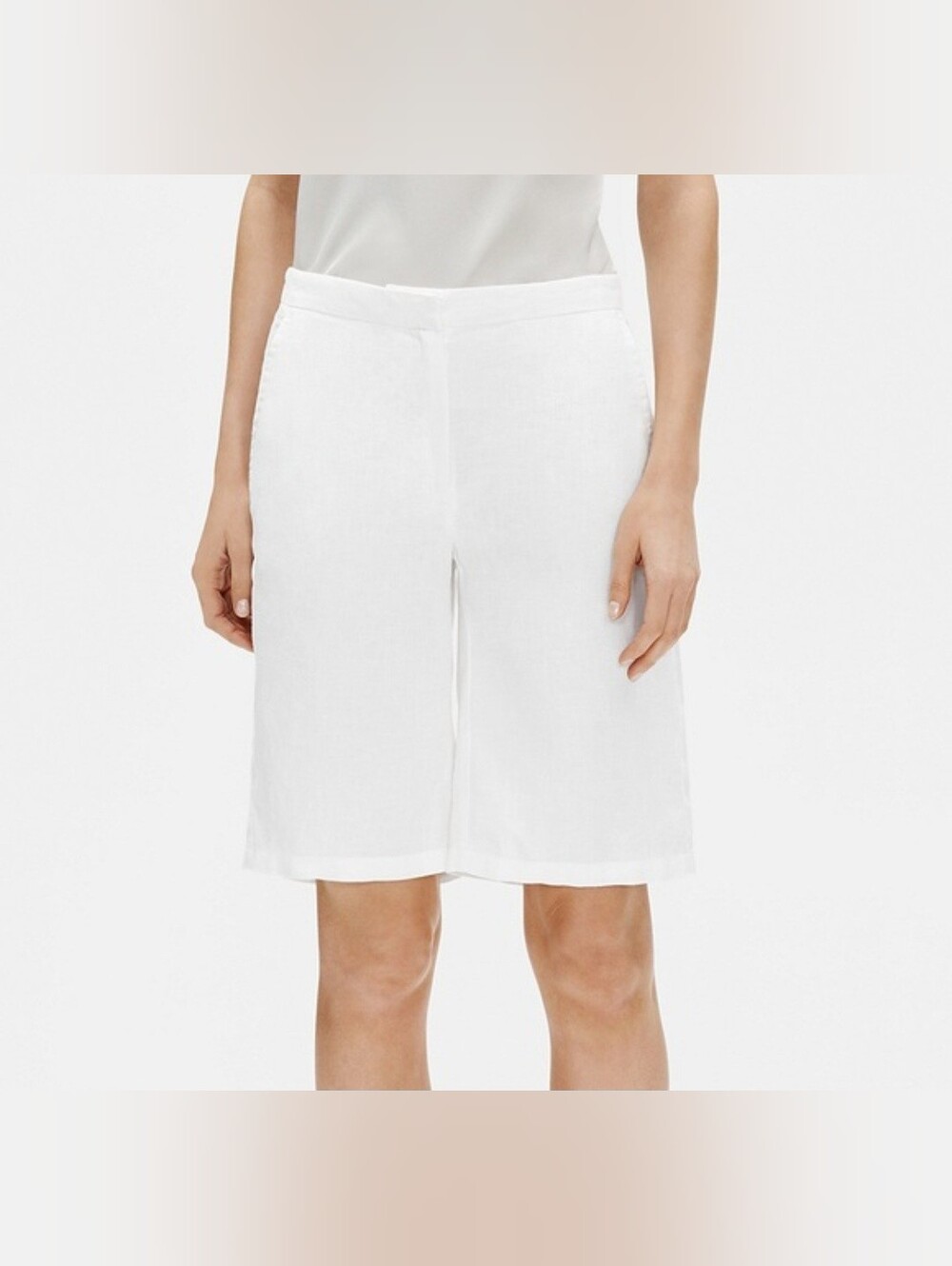 EILEEN FISHER Womens  Rumpled Bermuda Shorts, Size 4, Linen, White, Pockets NWT